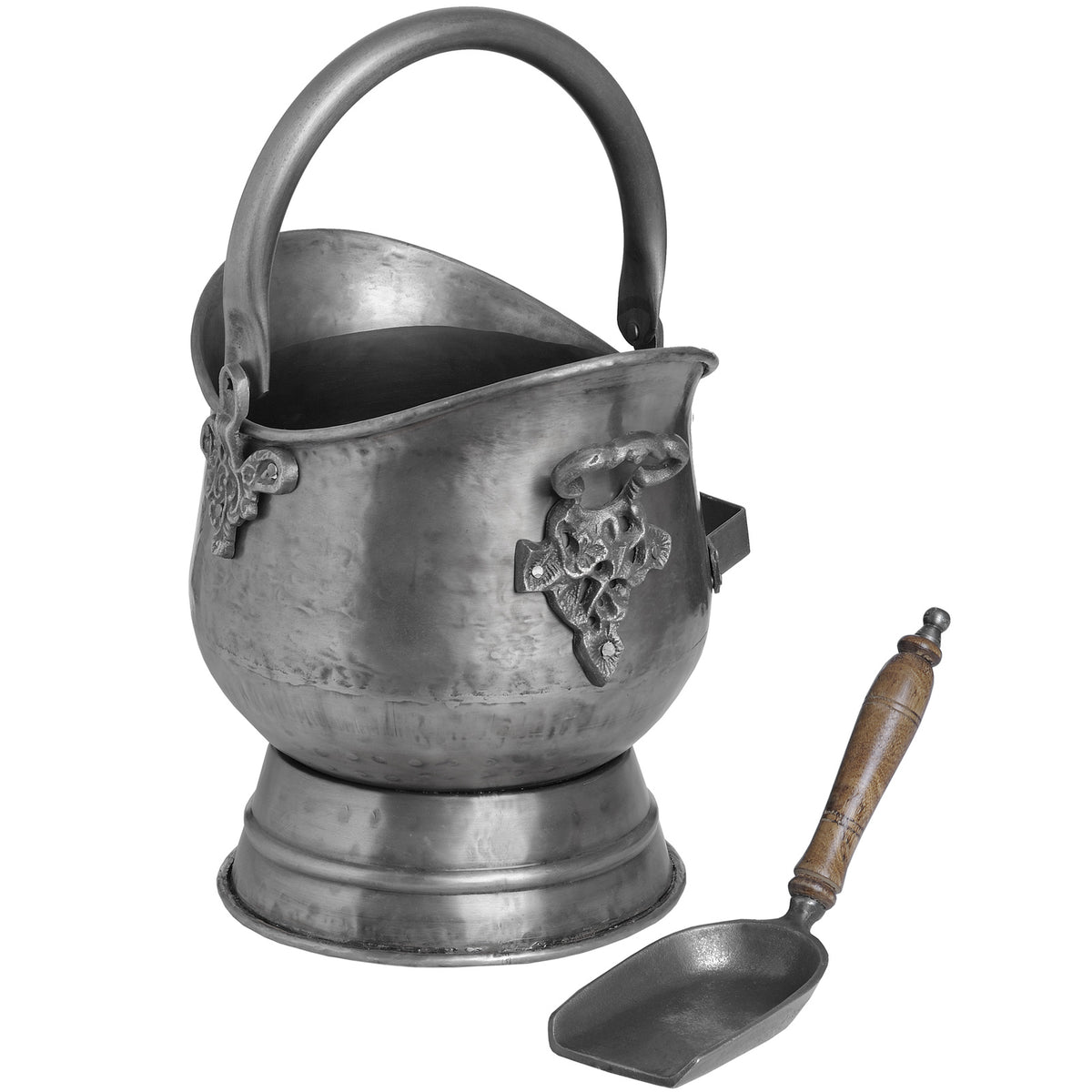 Antique Pewter Coal Bucket with Shovel - PLAINLY DOES IT