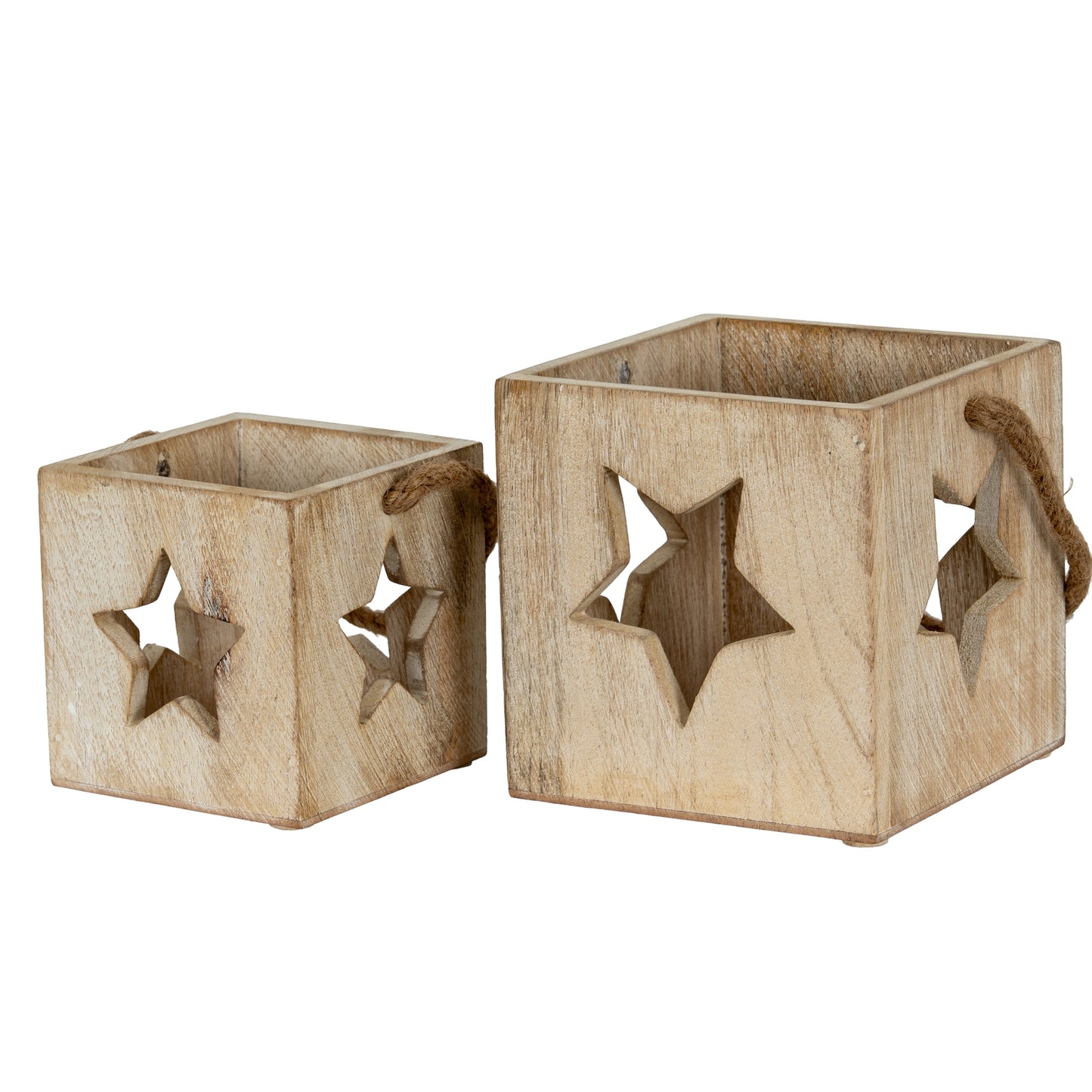 Washed Wood Large Star Tealight Candle Holder