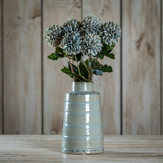 Short Pale Green Blue Faux Chrysanthemum Stem