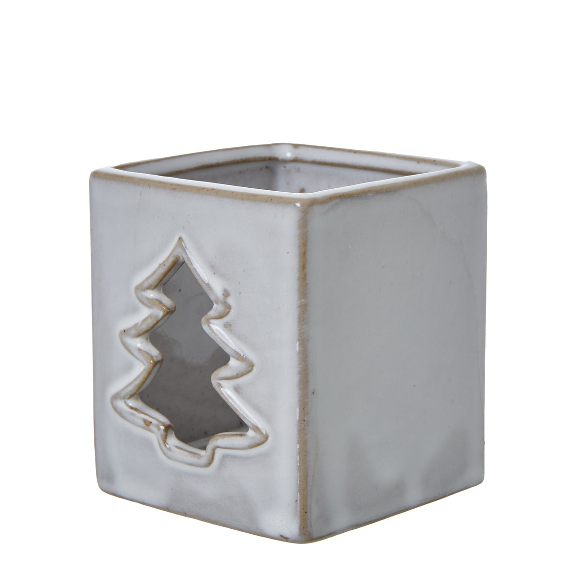 White Ceramic Tree Cut-Out Square Tealight Holder - PLAINLY DOES IT