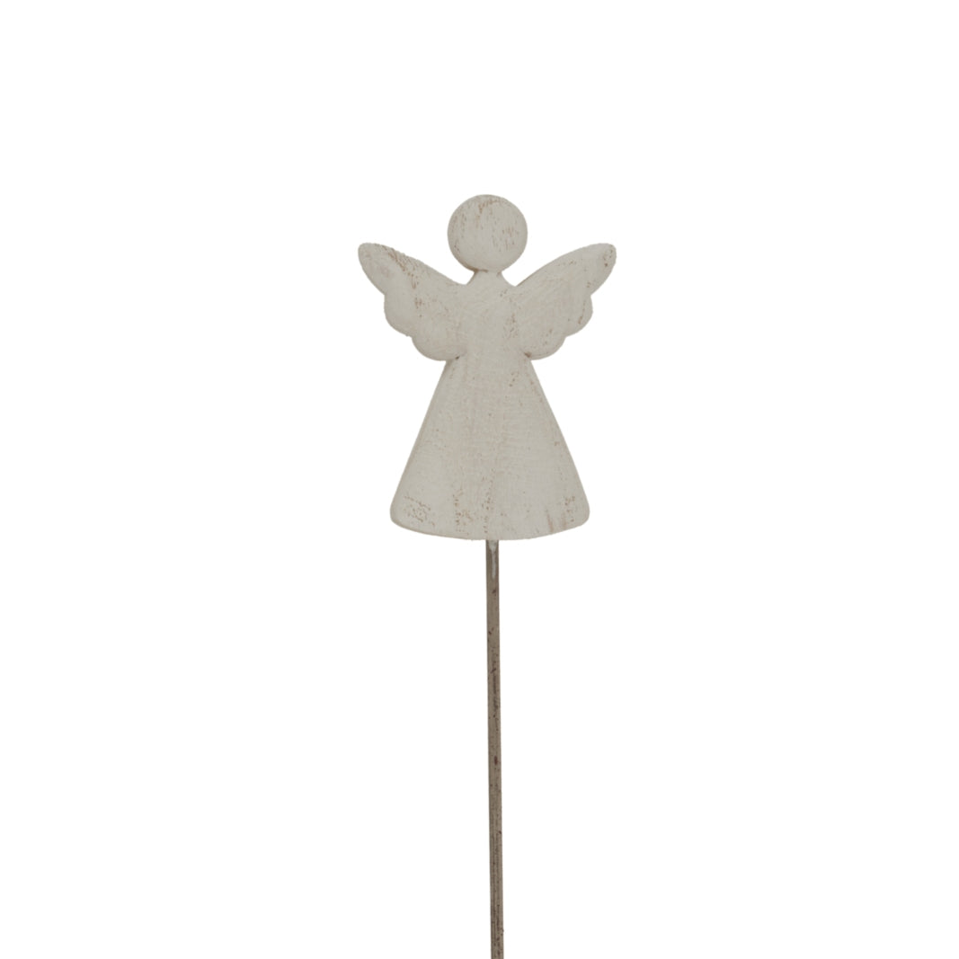 Whitewashed Rustic Angel On Stand - PLAINLY DOES IT