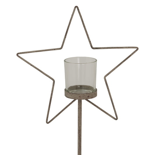 Large Natural Rustic Star On Wood Stand With Glass Votive - PLAINLY DOES IT