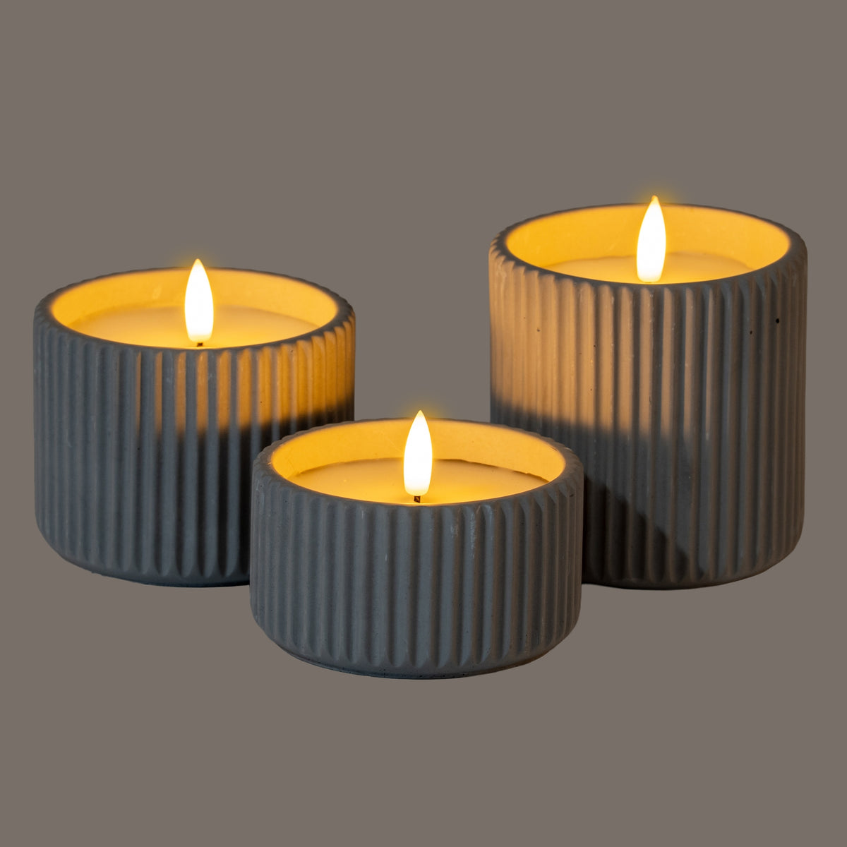Luxe Collection Natural Glow Grey Ribbed Large Led Candle