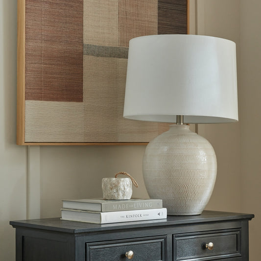 Chevronne Ceramic Table Lamp With Linen Shade