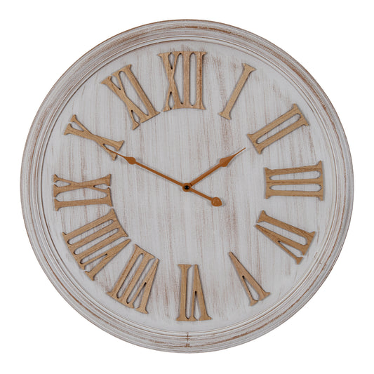 Whitewashed Wall Clock with Wooden Numerals - PLAINLY DOES IT