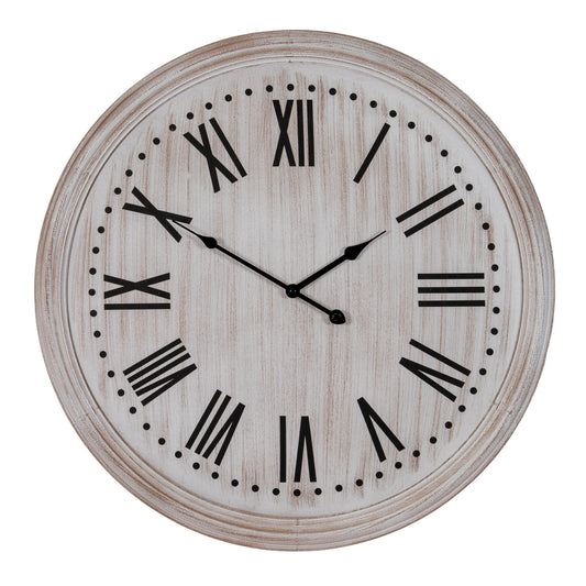 Whitewashed Wall Clock with Black Numerals - PLAINLY DOES IT