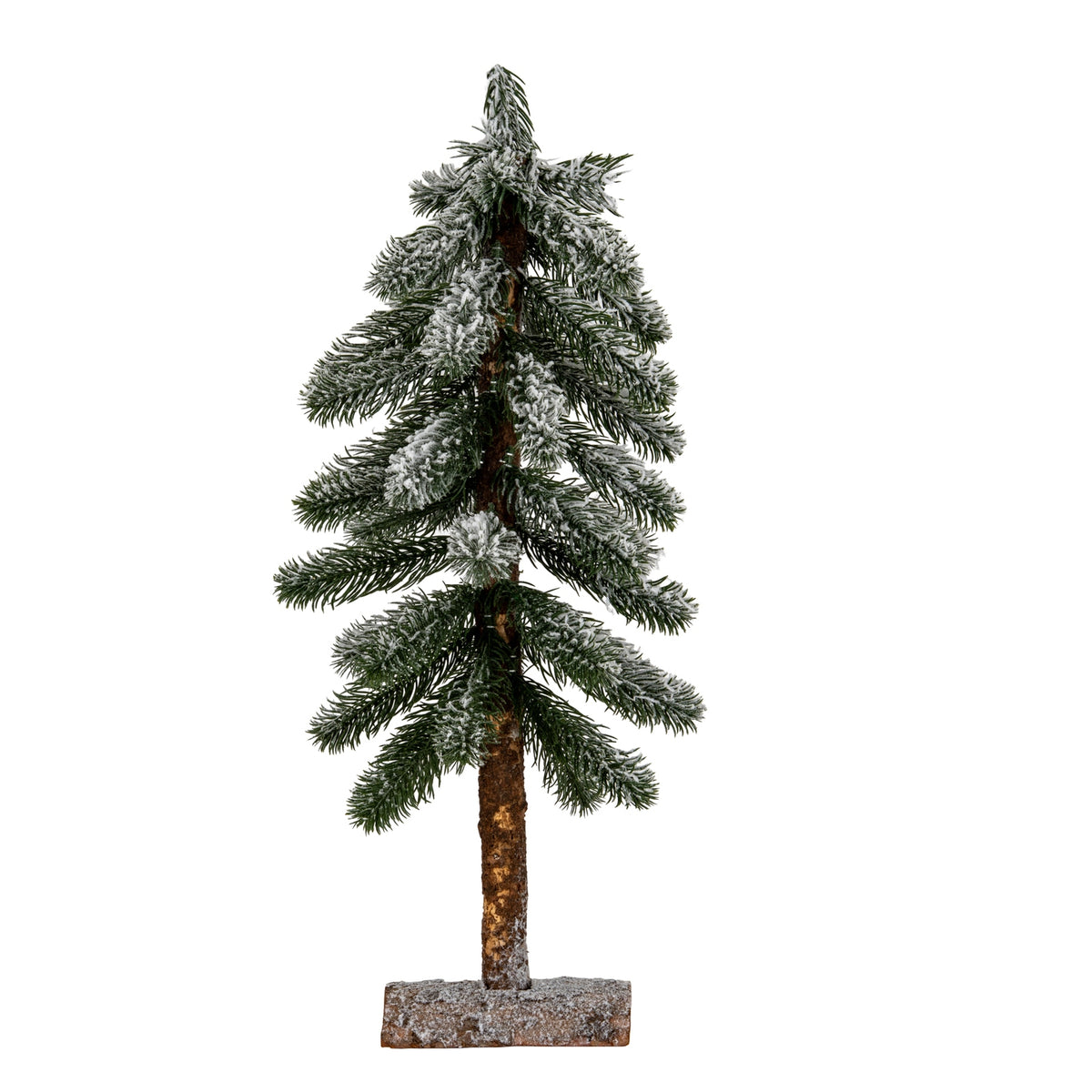 Medium Snowy Pine Tree On Wooden Stand - PLAINLY DOES IT