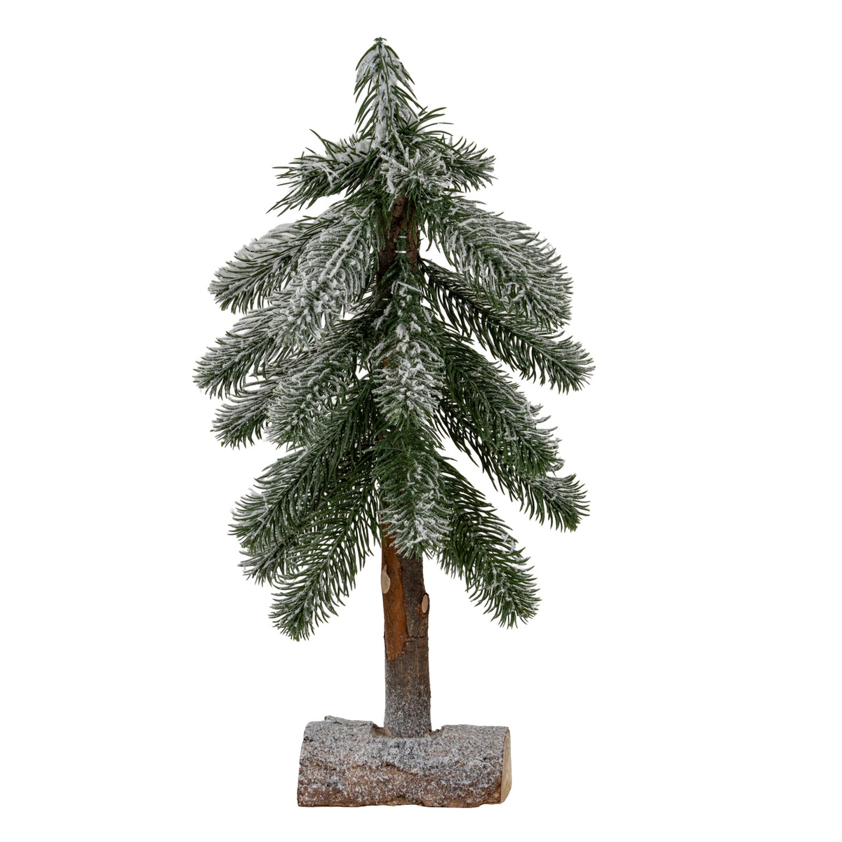 Small Snowy Pine Tree On Wooden Stand - PLAINLY DOES IT
