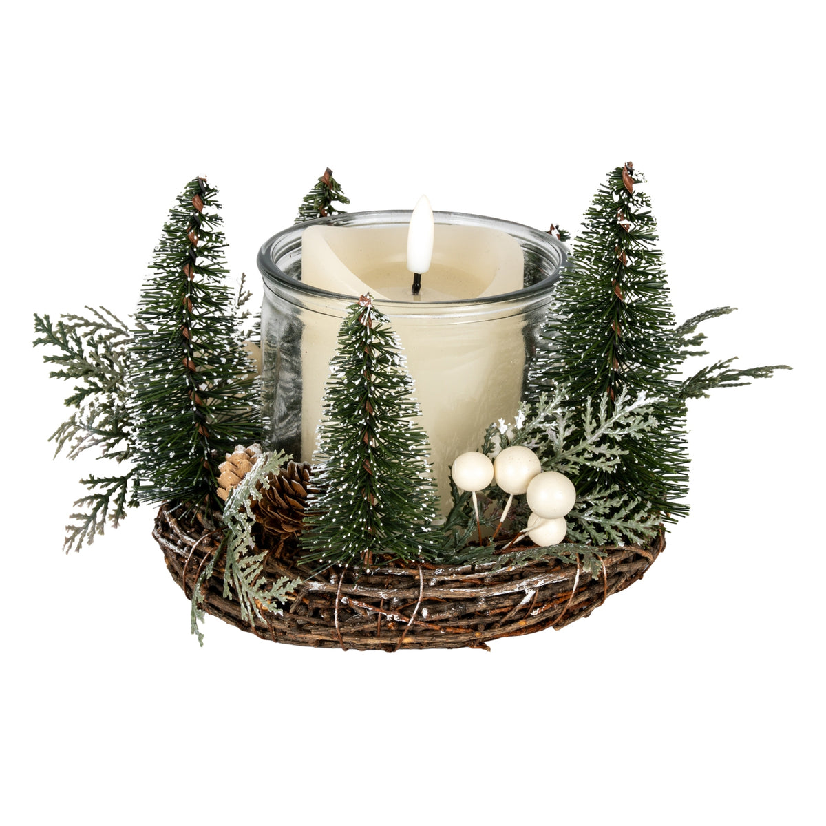 Medium Brush Tree Candle Wreath With Berries And Pinecones - PLAINLY DOES IT