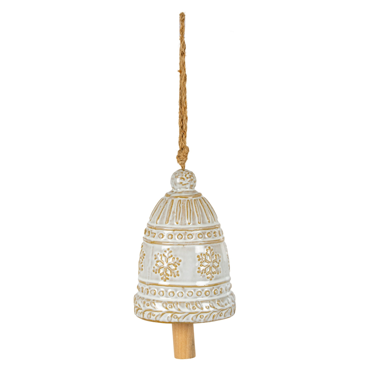 Large Ceramic Bell Tree Ornament With Snowflake Detail - PLAINLY DOES IT