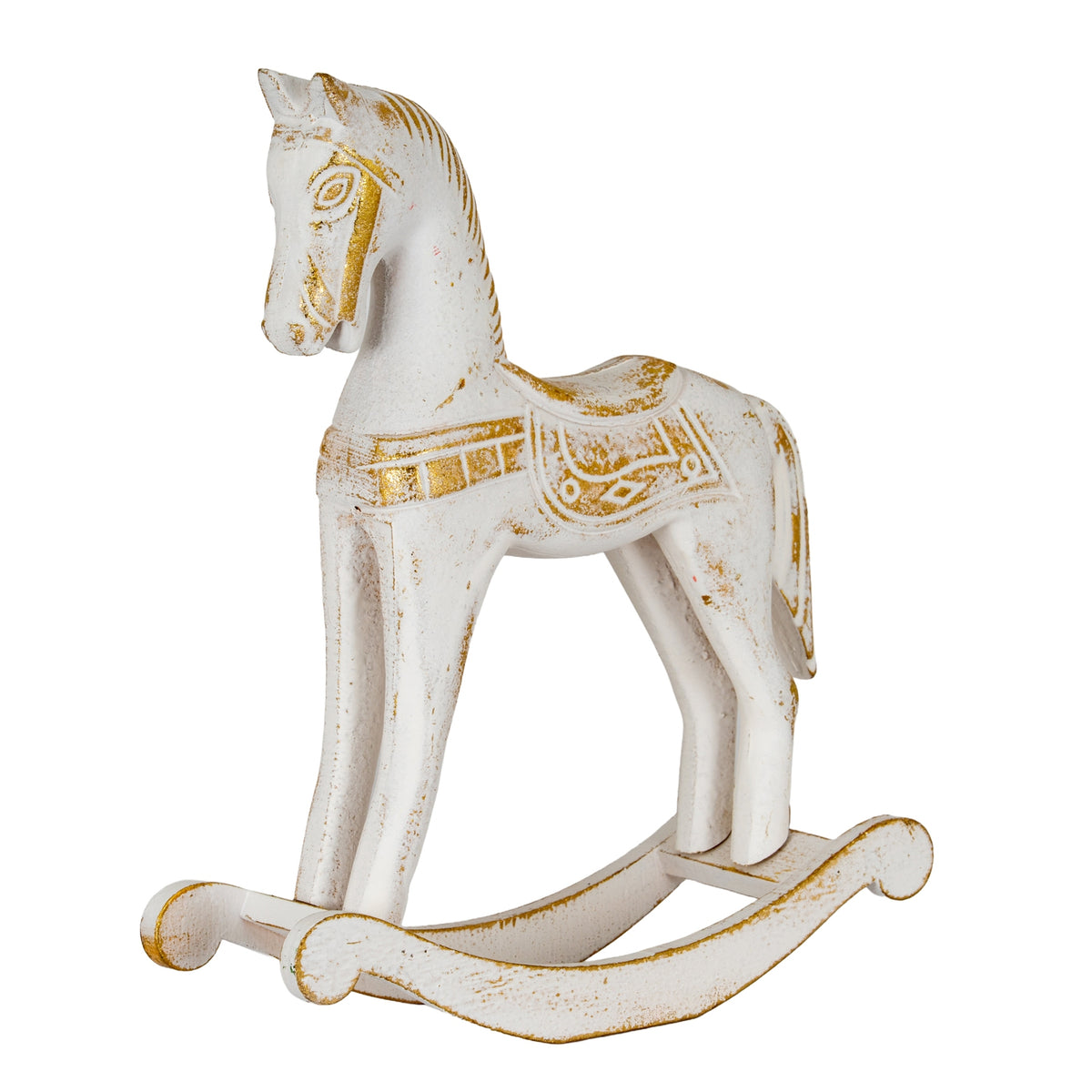 Small Whitewashed Wooden Rocking Horse - PLAINLY DOES IT