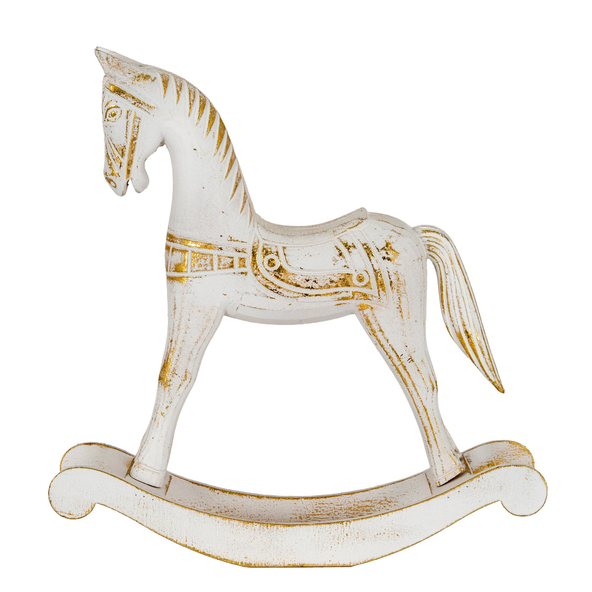 Large Whitewashed Wooden Rocking Horse - PLAINLY DOES IT