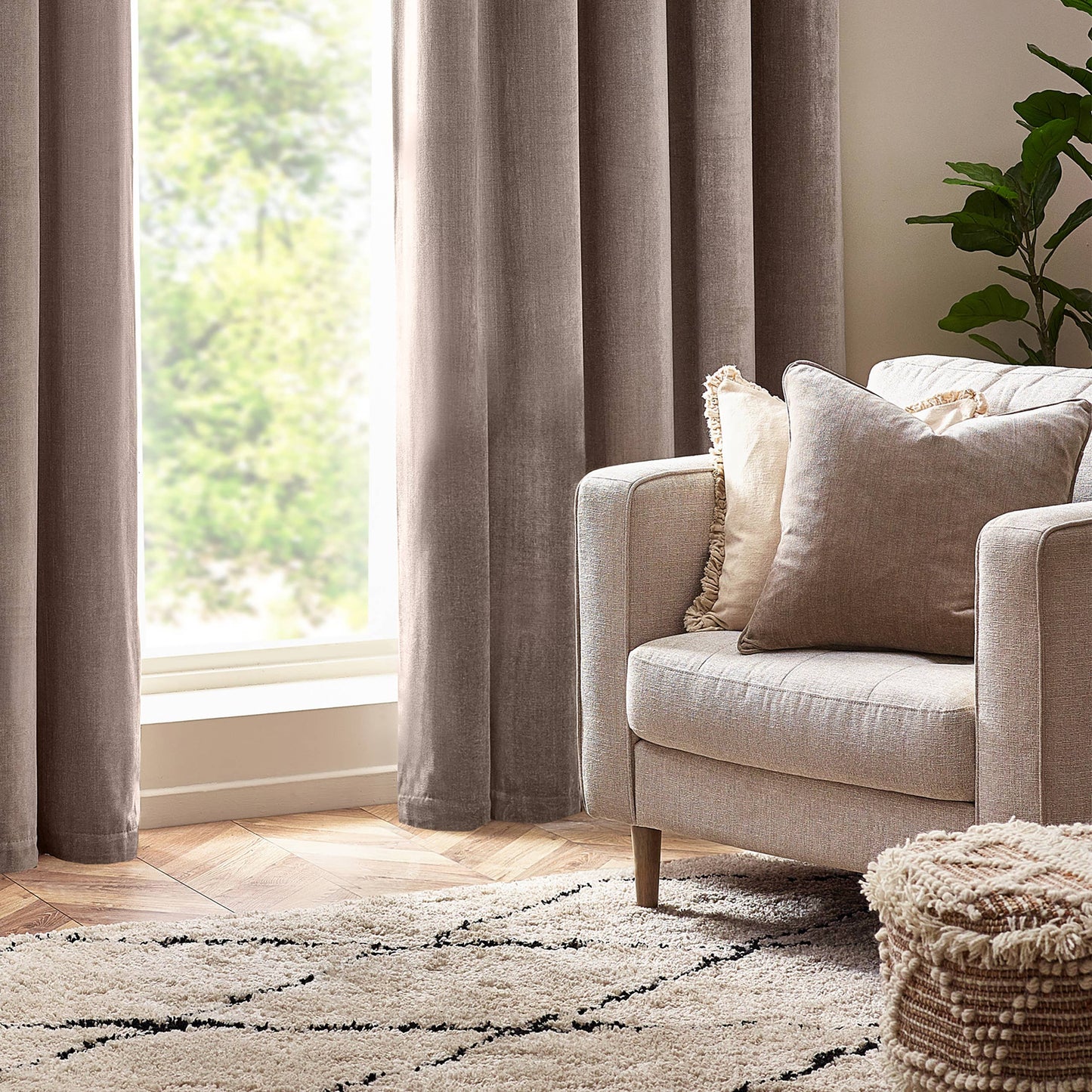 Heavy Chenille Cushion - Greige, Feather Filled, 50 × 50cm