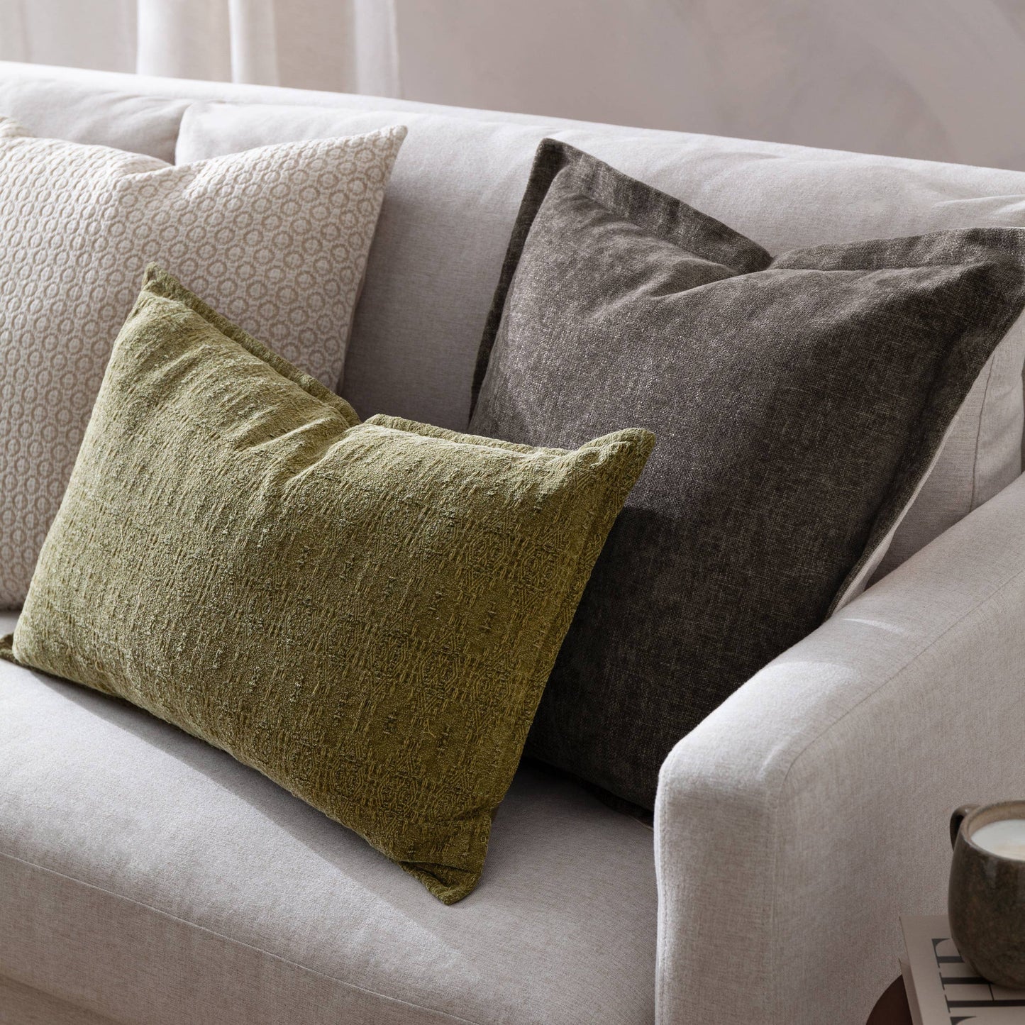 Dune Chenille Cushion - Mole, Feather Filled, 50 × 50cm