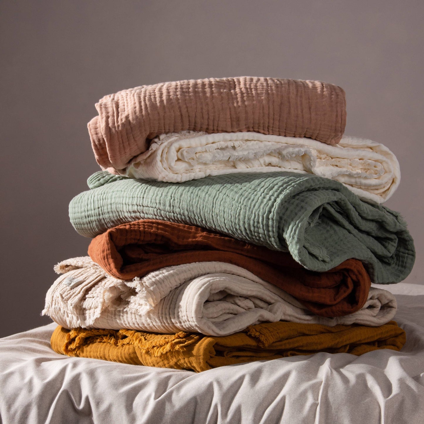 Lark Muslin Cotton Throw - Pink Clay, 130 × 180cm
