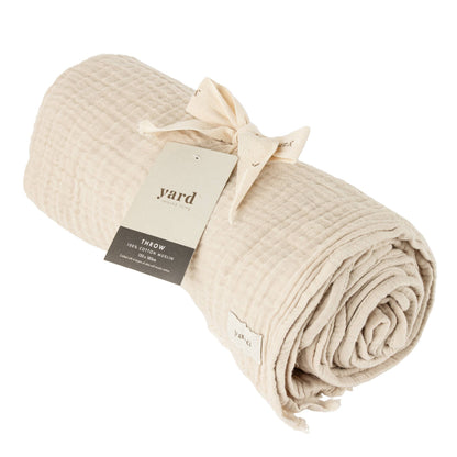 Lark Muslin Cotton Throw - Natural, 130 × 180cm