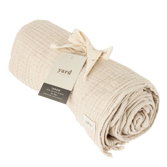 Lark Muslin Cotton Throw - Natural, 130 × 180cm