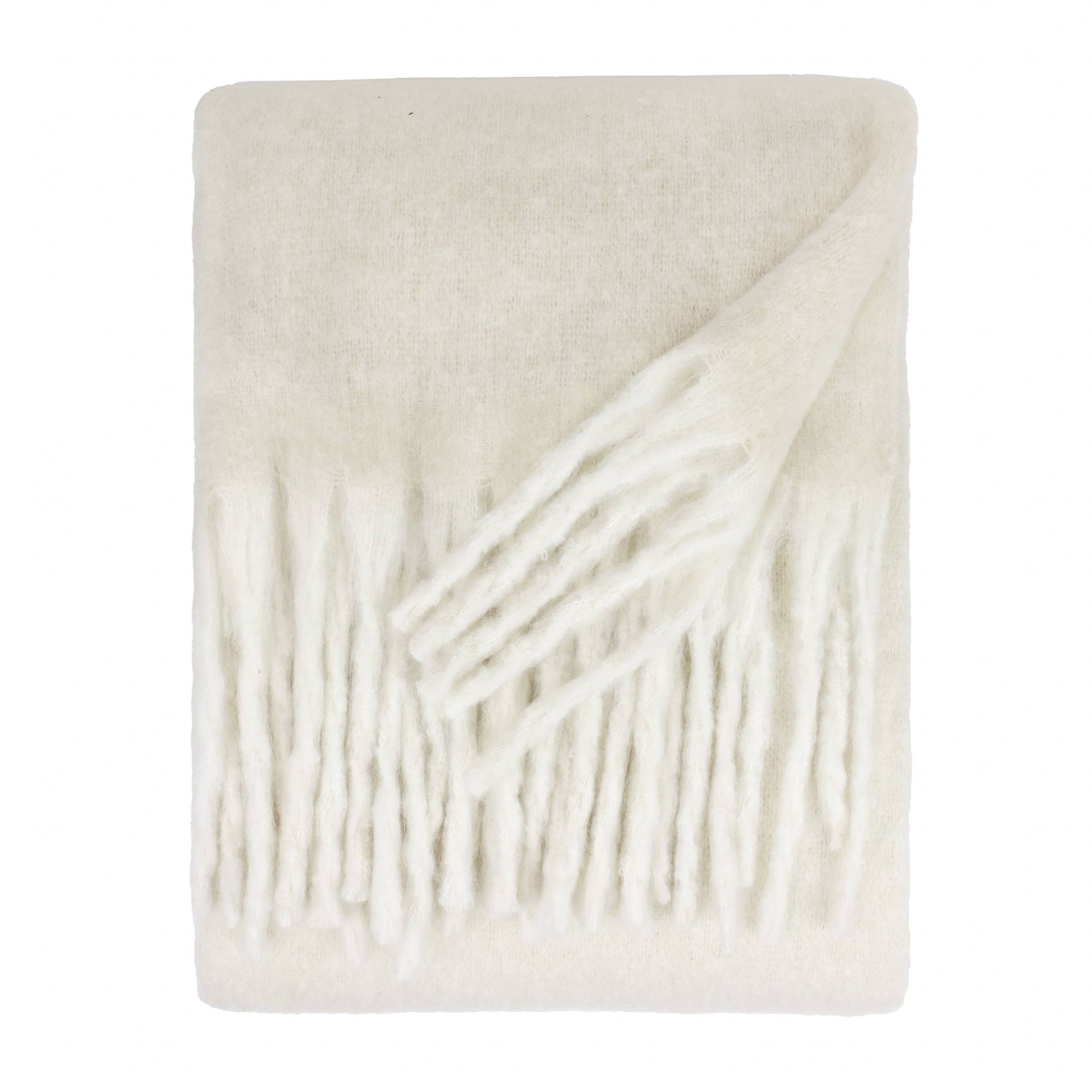Cozy Woven Tasselled Throw - Ecru, 140 × 180cm