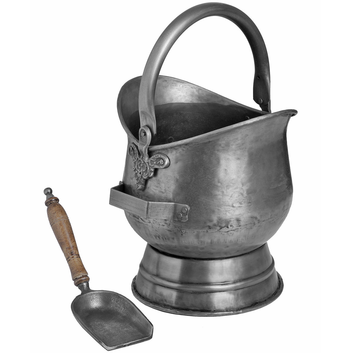 Antique Pewter Coal Bucket with Shovel - PLAINLY DOES IT