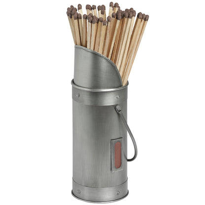 Antique Pewter Match Holder With 60 Matches - PLAINLY DOES IT
