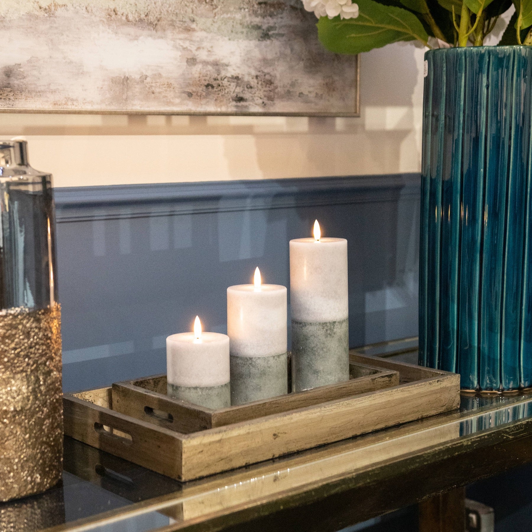Luxe Collection Natural Glow 3x6 Stone LED Wax Candle