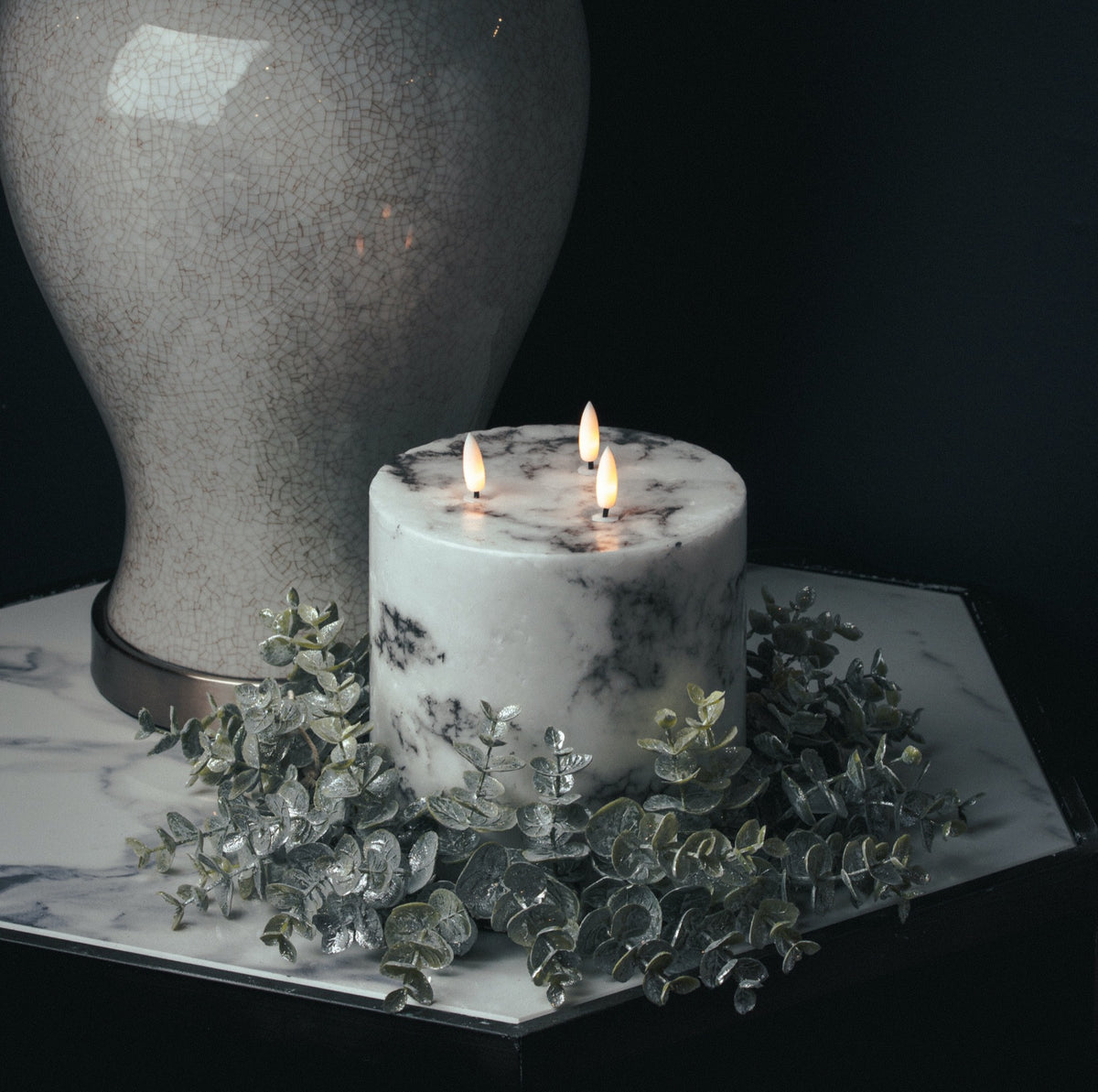 Large Frosted Eucalyptus Candle Wreath - PLAINLY DOES IT