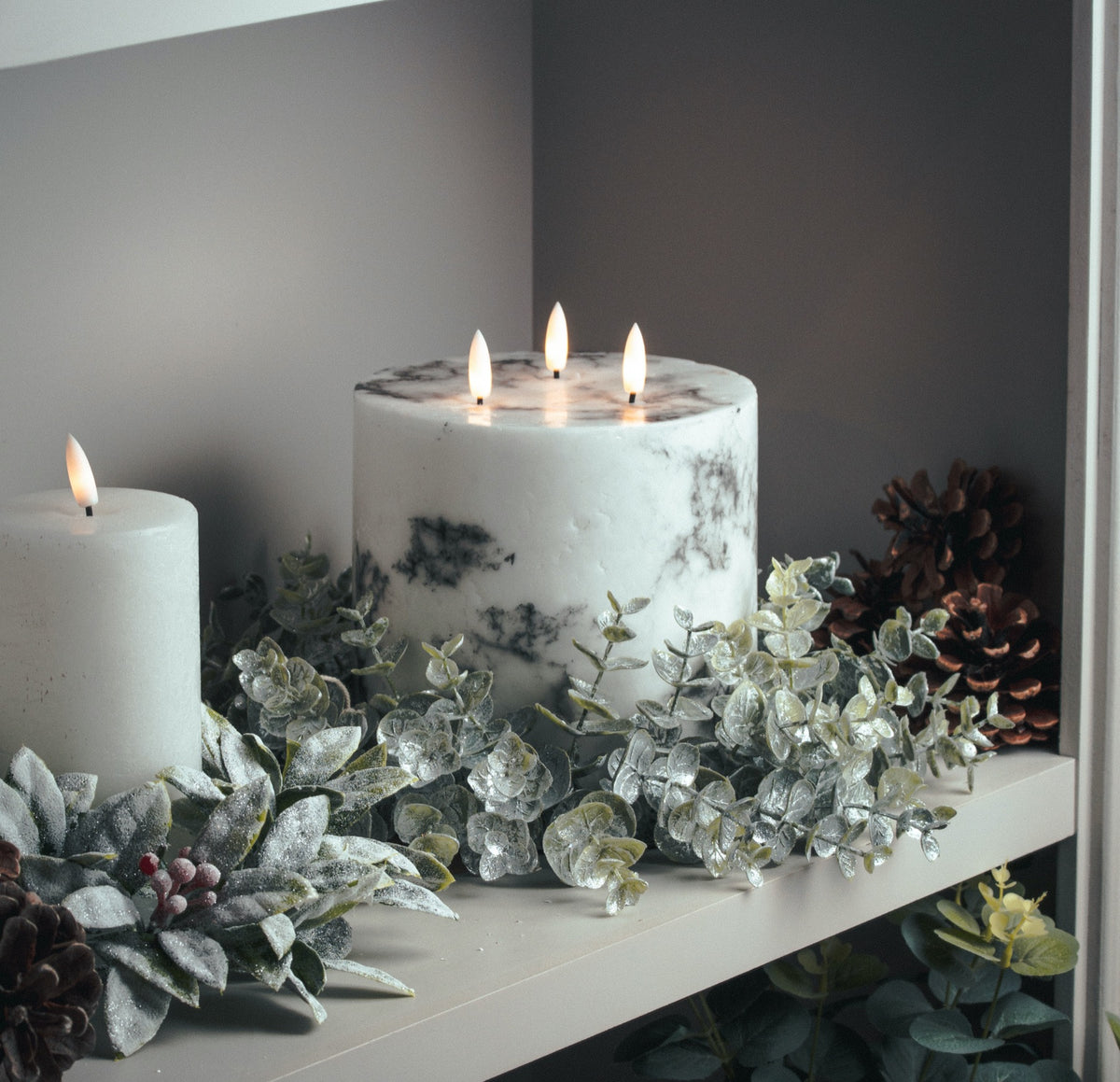 Large Frosted Eucalyptus Candle Wreath - PLAINLY DOES IT