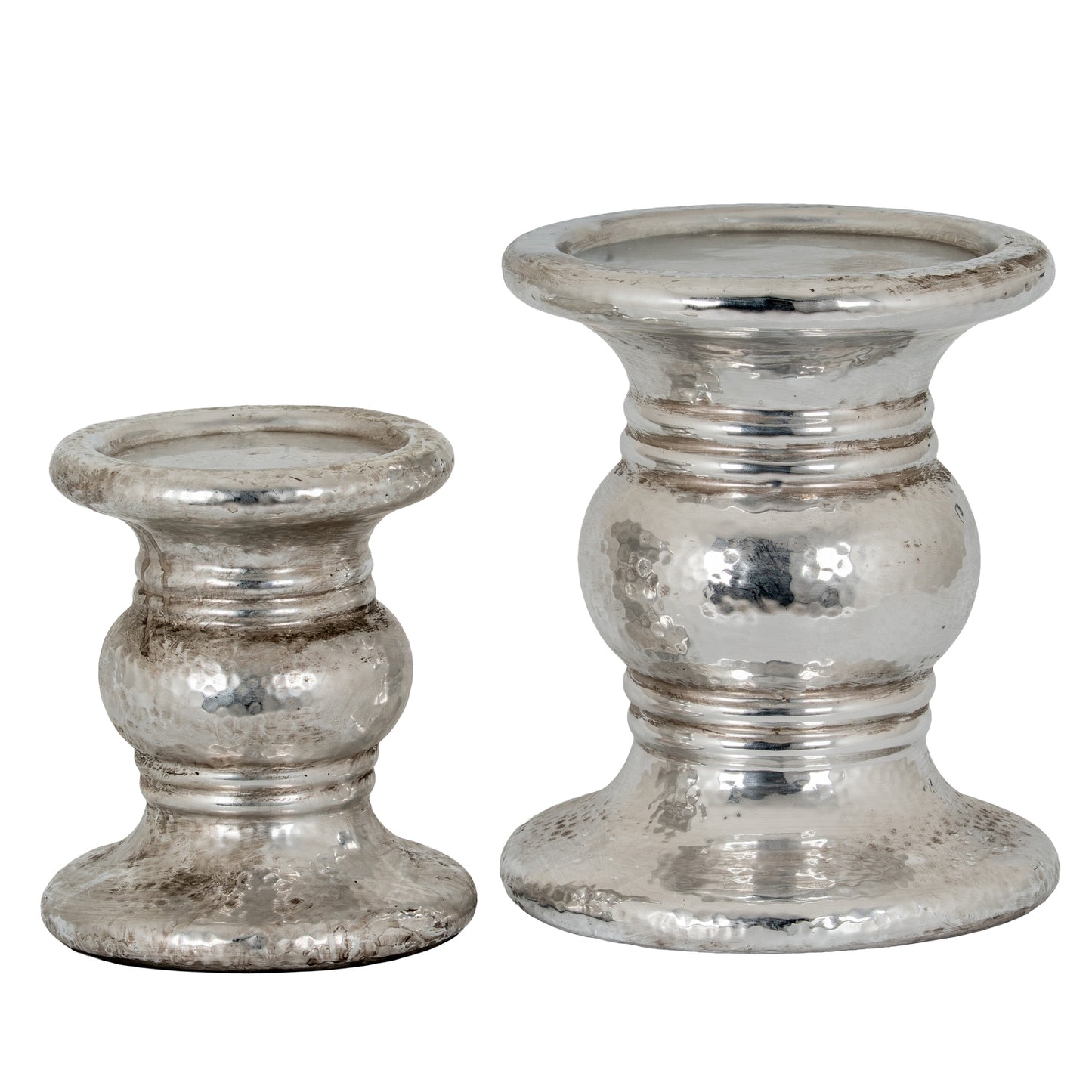 Silver Punch Faced Ceramic Large Candle Holder