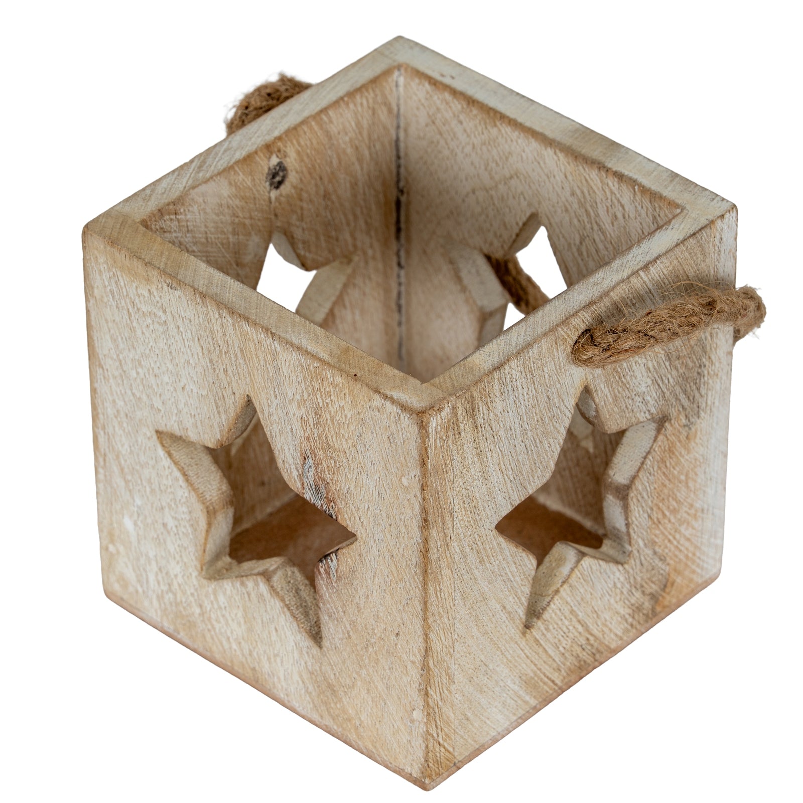 Washed Wood Star Tealight Candle Holder