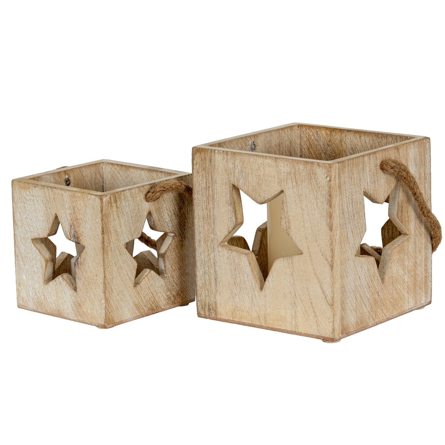 Washed Wood Star Tealight Candle Holder