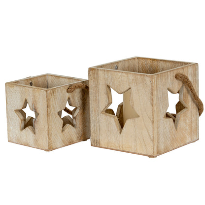 Washed Wood Star Tealight Candle Holder