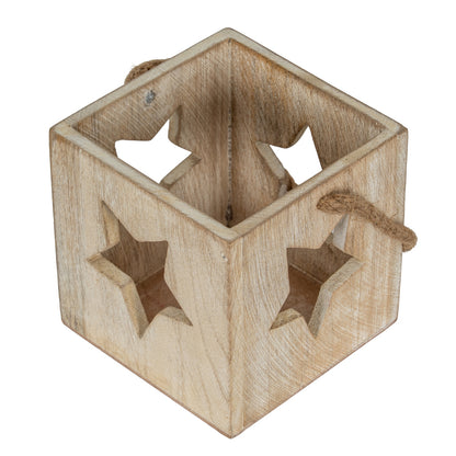 Washed Wood Large Star Tealight Candle Holder