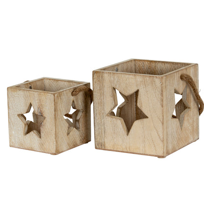 Washed Wood Large Star Tealight Candle Holder