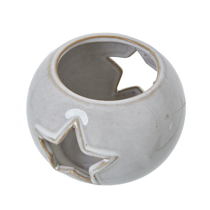 White Ceramic Star Cut-Out Round Tealight Holder - PLAINLY DOES IT