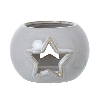 White Ceramic Star Cut-Out Round Tealight Holder - PLAINLY DOES IT