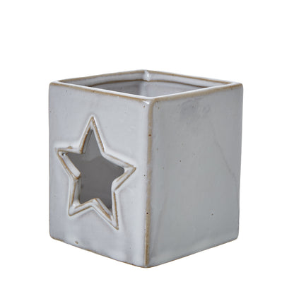 White Ceramic Star Cut-Out Square Tealight Holder - PLAINLY DOES IT
