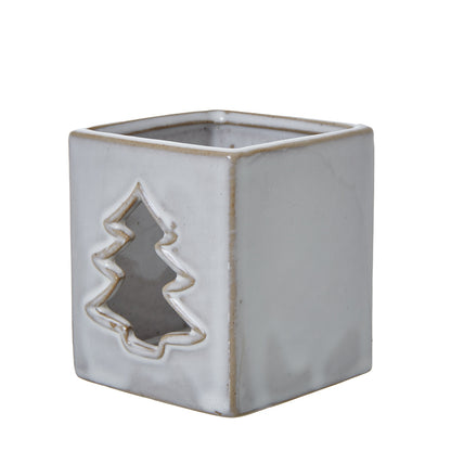 White Ceramic Tree Cut-Out Square Tealight Holder - PLAINLY DOES IT