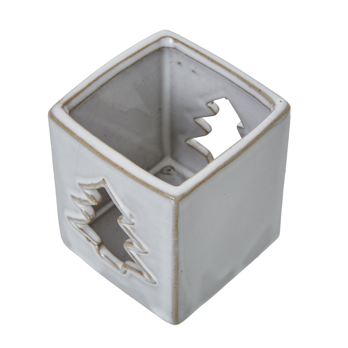 White Ceramic Tree Cut-Out Square Tealight Holder - PLAINLY DOES IT