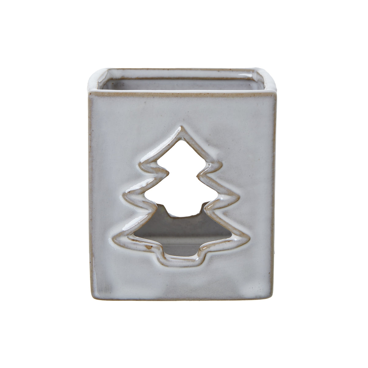 White Ceramic Tree Cut-Out Square Tealight Holder - PLAINLY DOES IT