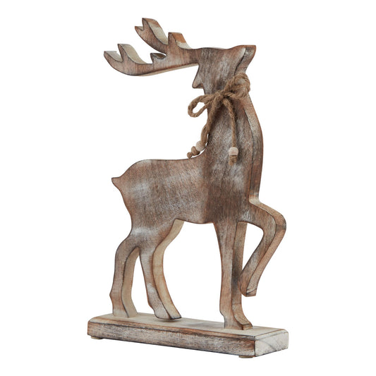 White Wash Collection Wooden Reindeer Decoration - PLAINLY DOES IT