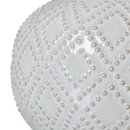 Squat White Beaded Ceramic Table Lamp with Linen Shade