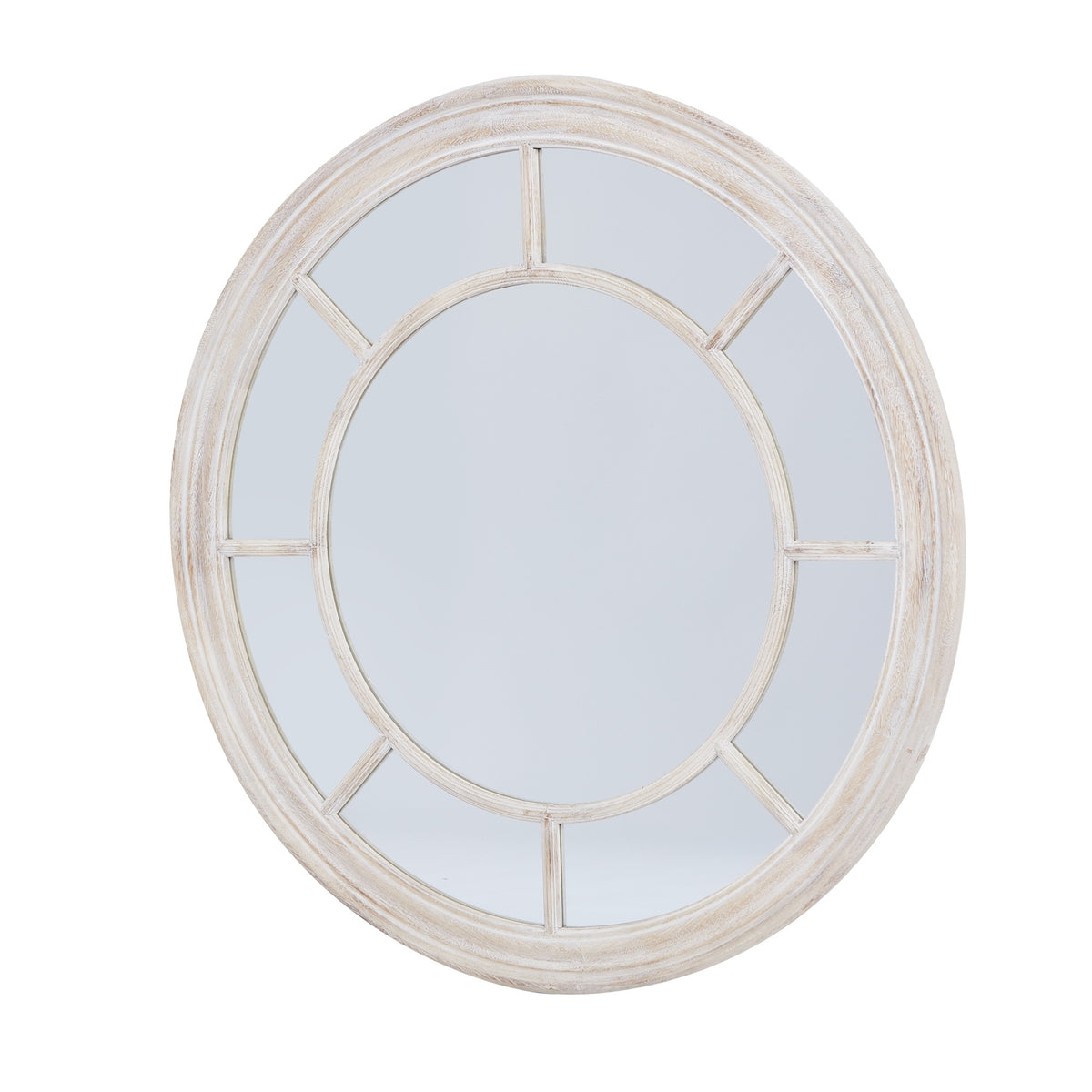 Washed Wood Framed Round Mirror - PLAINLY DOES IT