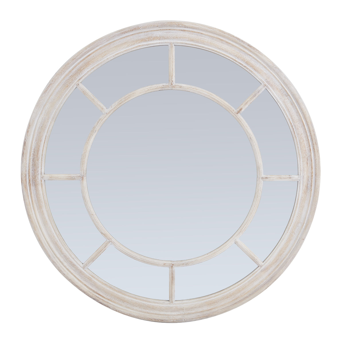 Washed Wood Framed Round Mirror - PLAINLY DOES IT