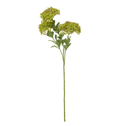 Artificial green flower branch on a white background