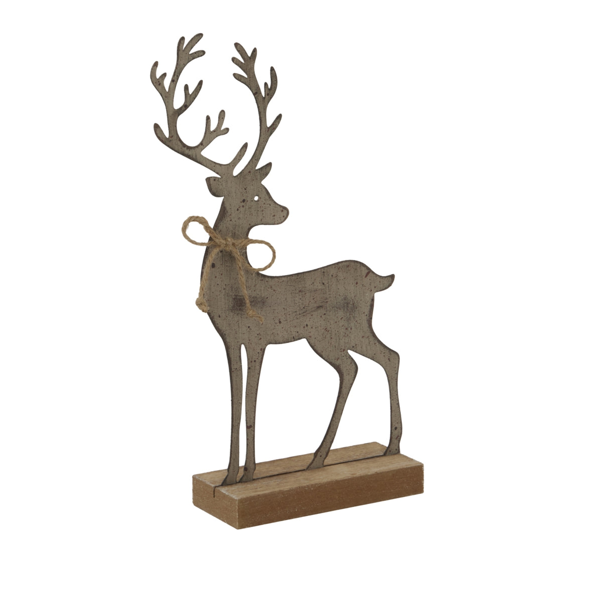 Rustic Metal Reindeer On Wood Stand - PLAINLY DOES IT