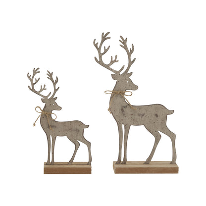 Rustic Metal Reindeer On Wood Stand - PLAINLY DOES IT