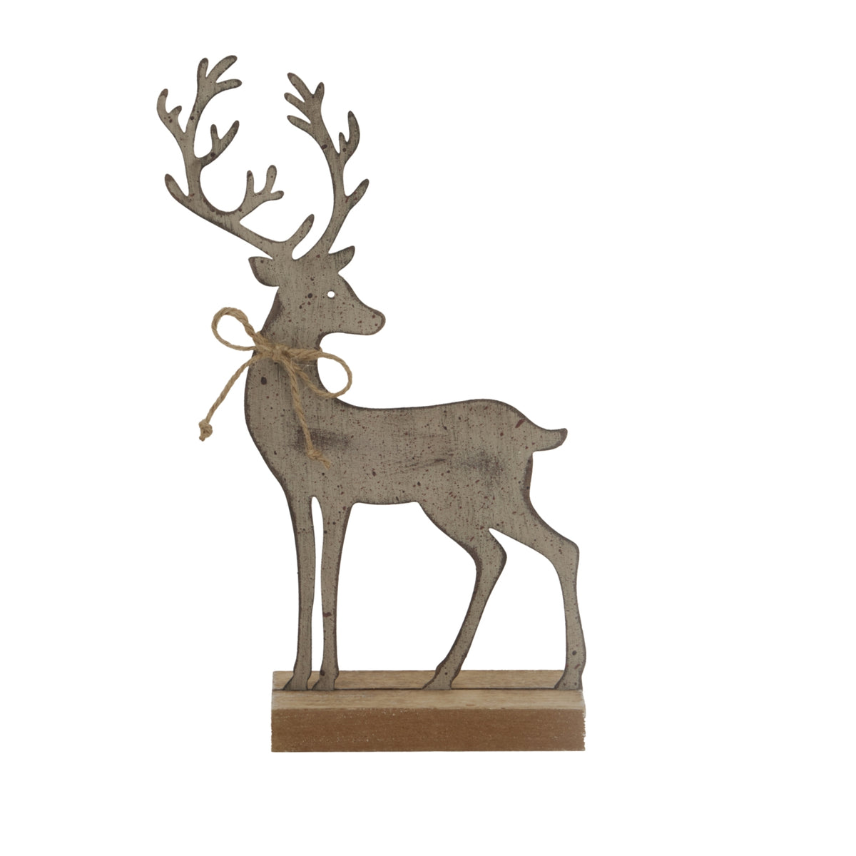 Rustic Metal Reindeer On Wood Stand - PLAINLY DOES IT