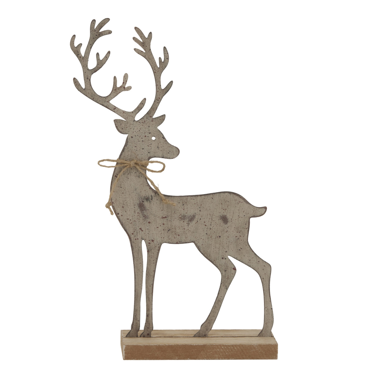 Large Rustic Metal Reindeer On Wood Stand - PLAINLY DOES IT