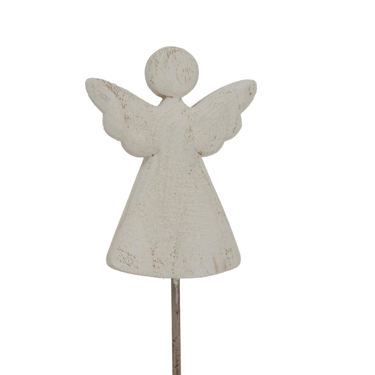 Whitewashed Rustic Angel On Stand - PLAINLY DOES IT