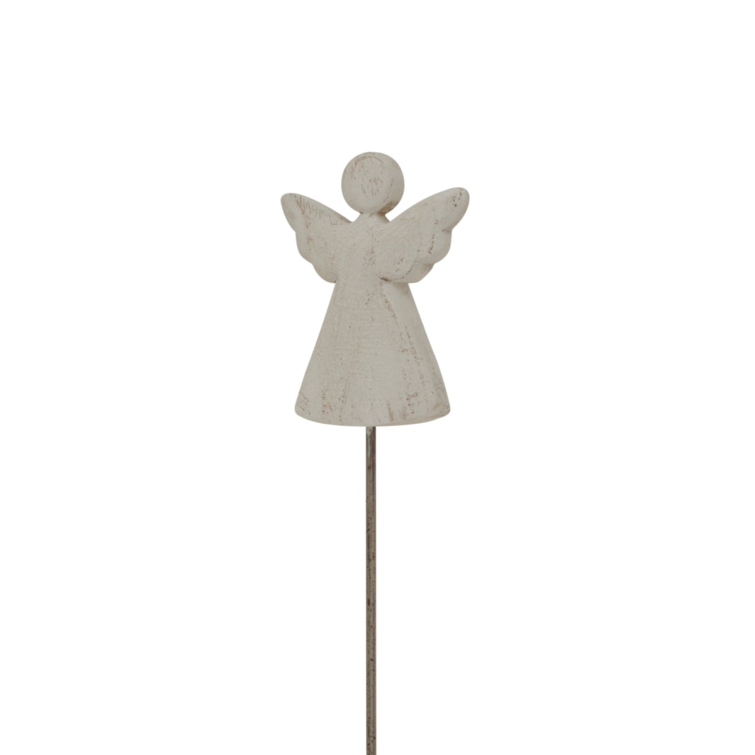 Whitewashed Rustic Angel On Stand - PLAINLY DOES IT
